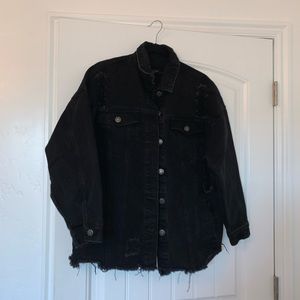Black distressed denim jacket